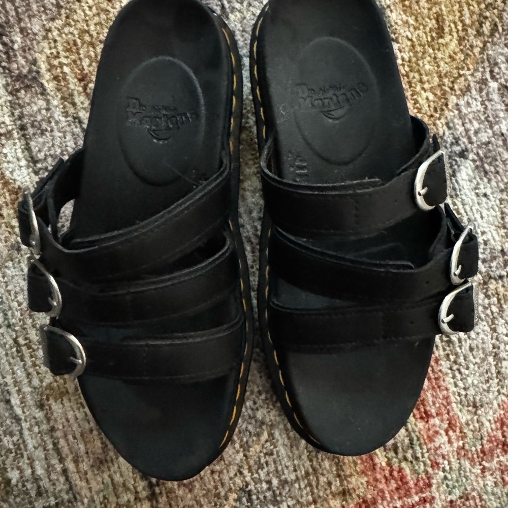 Dr. Martens Black Leather Blaire Slide Sandals